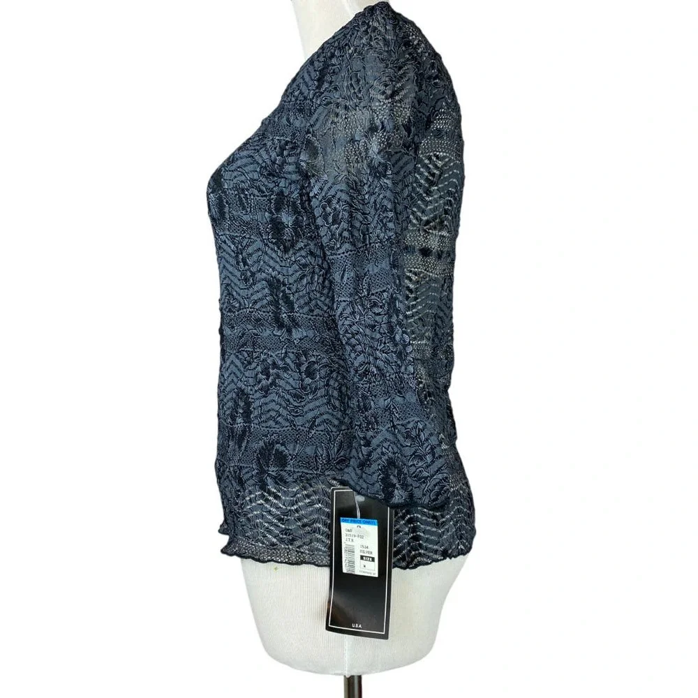 JTB brand floral mesh overlay silver elbow length shirt size medium - Picture 2 of 7